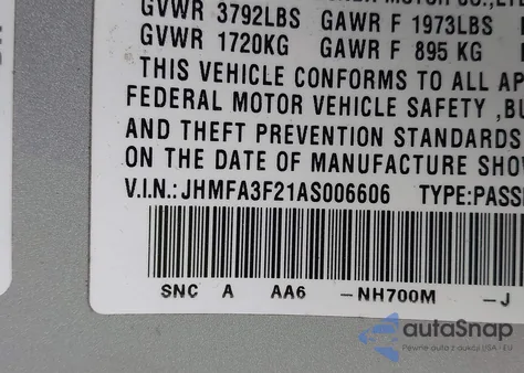 2010 Honda Civic Hybrid z USA, uszkodzony, nr VIN JHMFA3F21AS006606